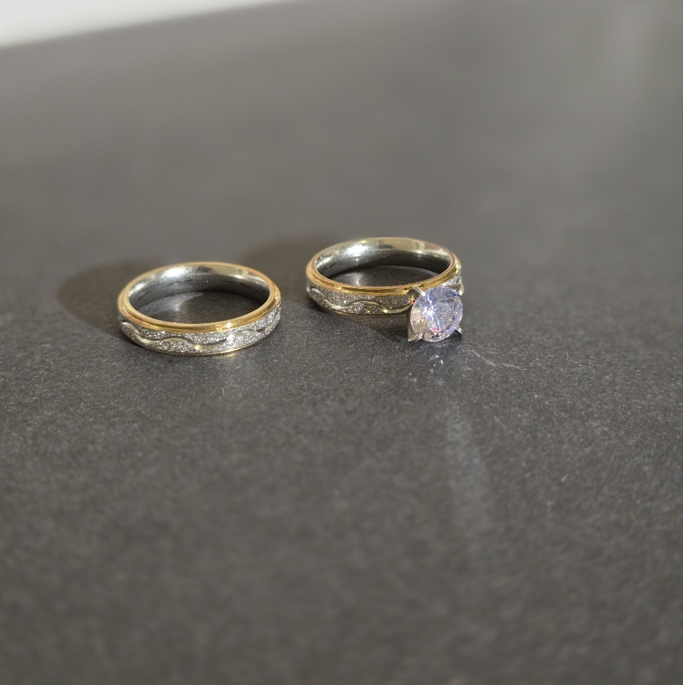 Gold and silver with simulated diamond wedding/engagement rings size 6...25039